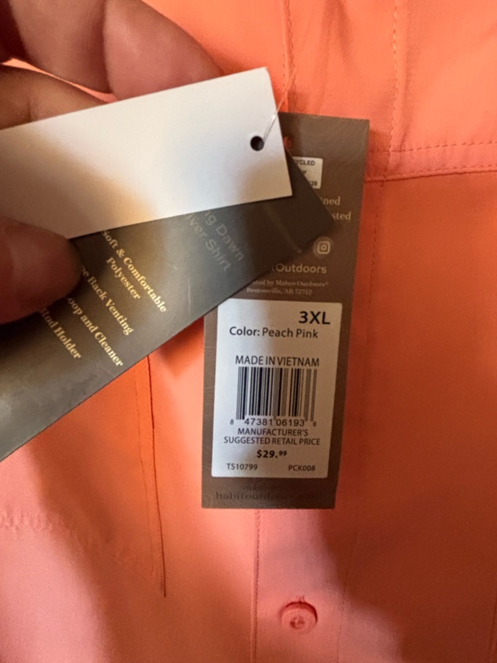 3XL Peach Pink Button-Up Shirt - Made in Vietnam